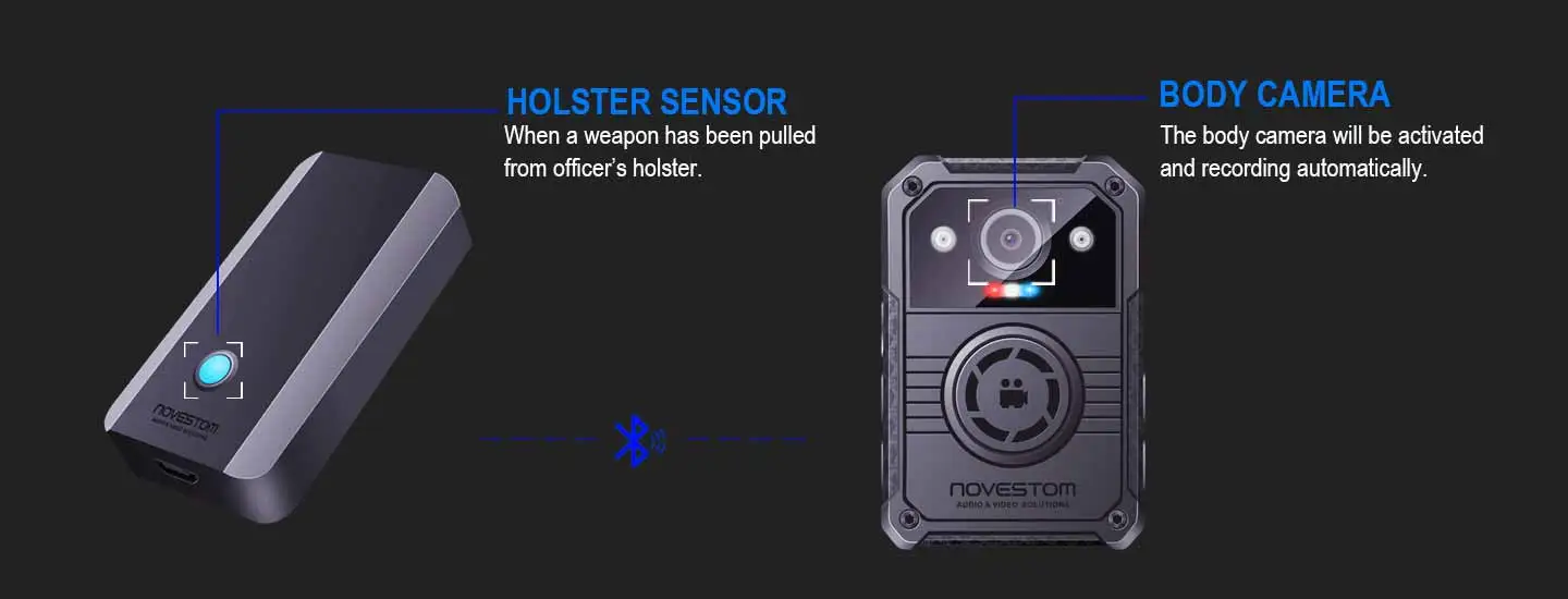 Bluetooth holster trigger for body worn camera to recrod video automatically