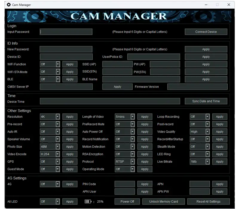 cam manager software for body worn camera and military helmet camera