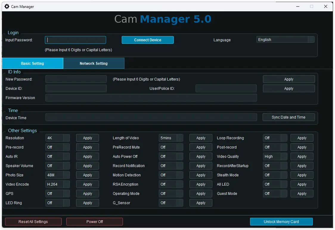 body worn camera manager software spec setting
